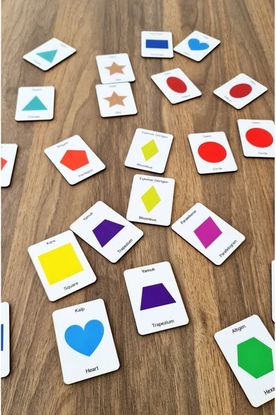 kutuTR 24 Parça Geometrik Şekiller Hafıza ve Zeka Kartları Eşleştirme Oyunu Ahşap Eğitici Puzzle Oyuncak