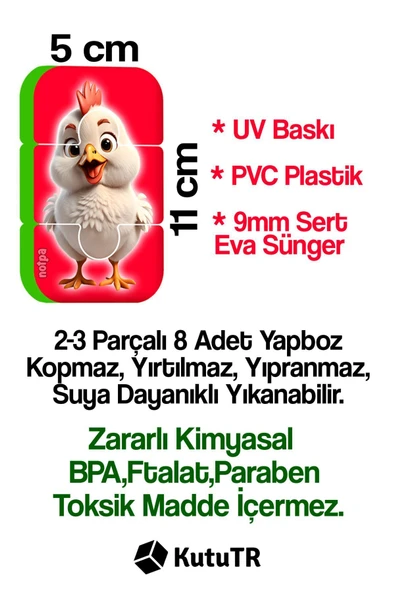 kutuTR Eva Magnetsiz Bebek Yapbozu Hayvanlar Islanınca Yapışan 18-36 Ay - 5