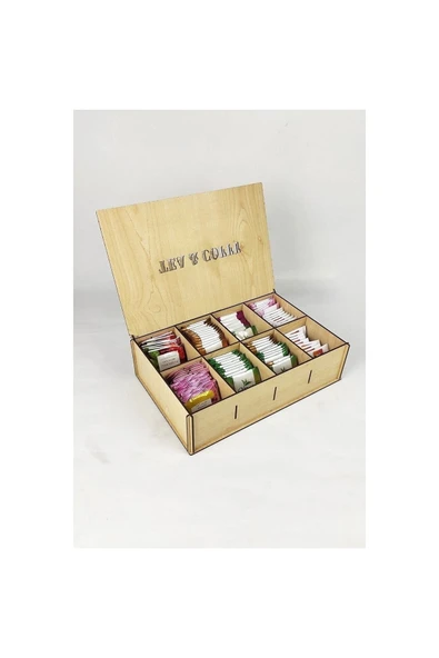 kutuTR 8 Bölmeli Ahşap Çay Kahve Bitki Çayı Saklama Kutusu Kabı - 2