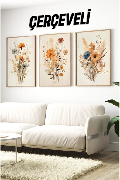 kutuTR Ahşap Çerçeveli Mdf Tablo Seti Salon Ve Oturma Odası Için Çt3087