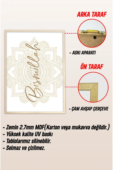kutuTR Ahşap Çerçeveli Mdf Tek Tablo İslami 5 Serisi (KENDİ TABLO SETİNİZİ OLUŞTURACAĞINIZ LİSTE) - 3