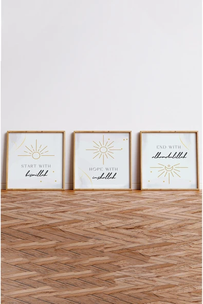 kutuTR Ahşap Çerçeveli Mdf Kare Tablo Seti Salon Ve Oturma Odası Için KR4015 - 3