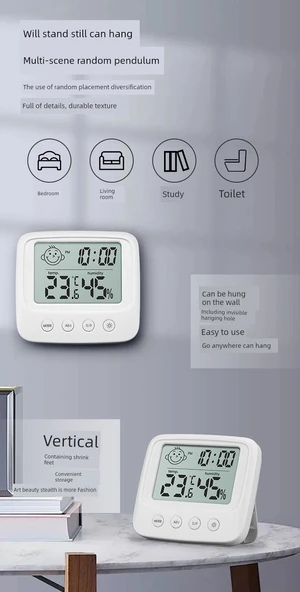 Dijital Duvar Termometre Higrometresi - Akıllı Alarm ve Takvim - 11