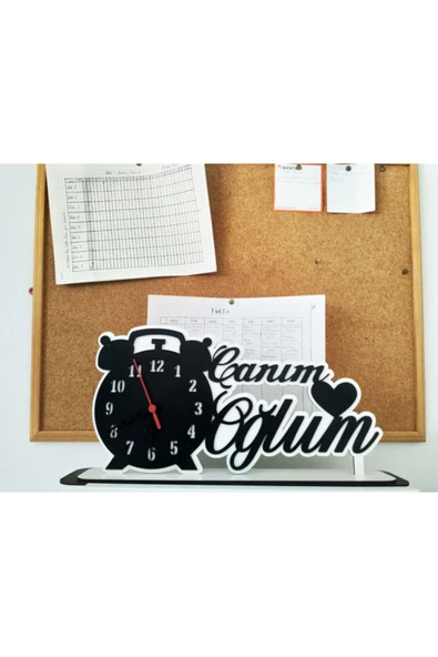 Notpa Canım Oğlum Ahşap Masaüstü Saat Siyah-beyaz - 8