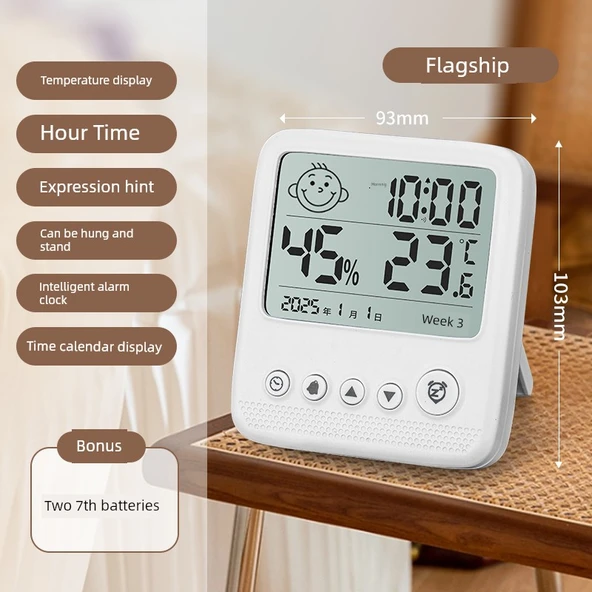 Dijital Duvar Termometre Higrometresi - Akıllı Alarm ve Takvim