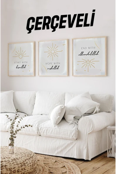 kutuTR Ahşap Çerçeveli Mdf Kare Tablo Seti Salon Ve Oturma Odası Için KR4015