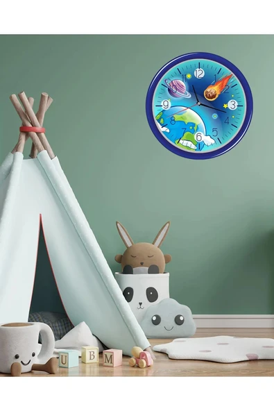 kutuTR Aksesuar Dünya Çocuk Dekoratif Ahşap Duvar Saati 33x33 - 2