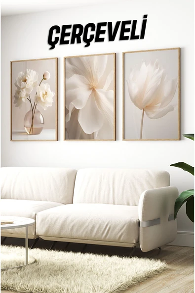 kutuTR Ahşap Çerçeveli Mdf Tablo Seti Salon Ve Oturma Odası Için Çt3086