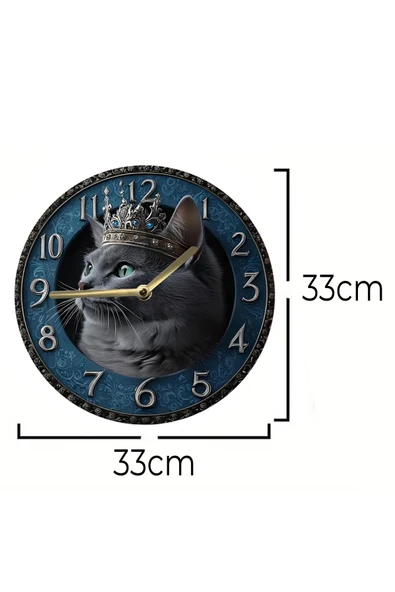 kutuTR Sessiz Yuvarlak Ahşap Duvar Saati, Kuvars Hareketli 2d Kedi Desen 2d Sdw023 - 5