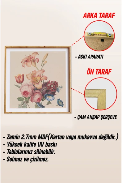 kutuTR Ahşap Çerçeveli Mdf Kare Tablo Seti Salon Ve Oturma Odası Için KR4001 - 7
