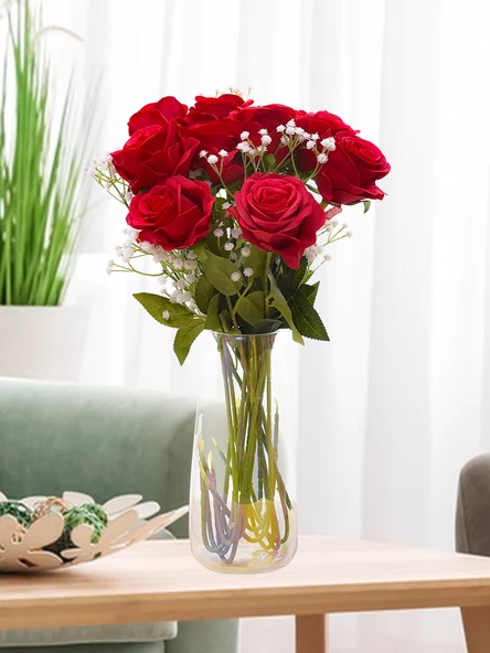 Yapay Gül Buketi - 10 Kırmızı Kar Dağı Gülü - Resim 2