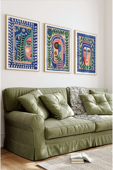 kutuTR Ahşap Çerçeveli Mdf Tablo Seti Matisse, Bohem, Kusama Salon Ve Oturma Odası İçin ÇT3062 - 3