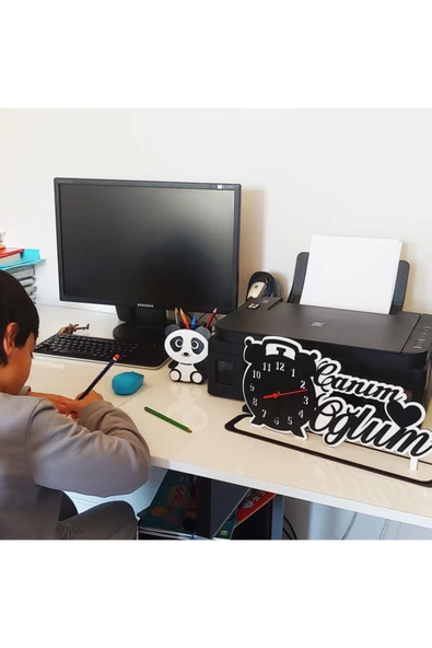 Notpa Canım Oğlum Ahşap Masaüstü Saat Siyah-beyaz - 2