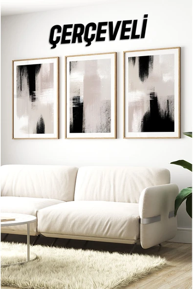 kutuTR Ahşap Çerçeveli Mdf Tablo Seti Salon Ve Oturma Odası Için Çt3092