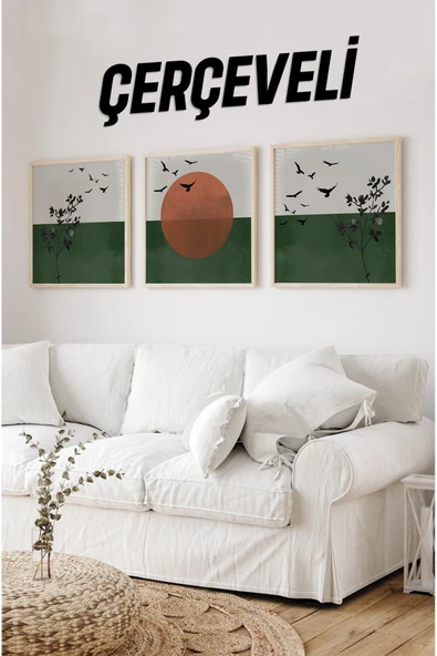 kutuTR Ahşap Çerçeveli Mdf Kare Tablo Seti Salon Ve Oturma Odası Için KR4007