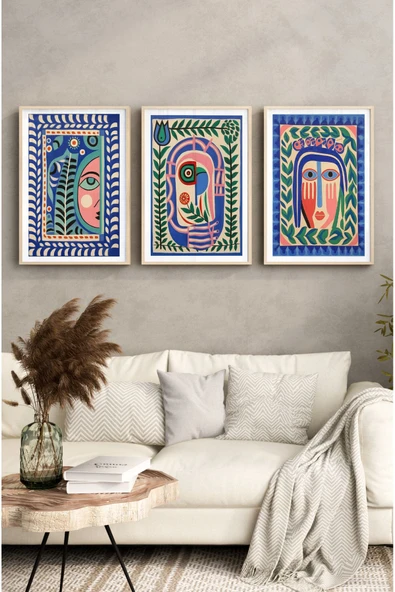 kutuTR Ahşap Çerçeveli Mdf Tablo Seti Matisse, Bohem, Kusama Salon Ve Oturma Odası İçin ÇT3062 - 2