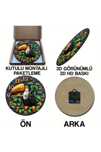 kutuTR Sessiz Yuvarlak Ahşap Duvar Saati, Kuvars Hareketli 2d Kedi Desen Sdw012 - 6