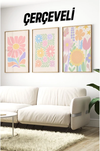kutuTR Ahşap Çerçeveli Mdf Tablo Seti Salon Ve Oturma Odası Için Çt3096