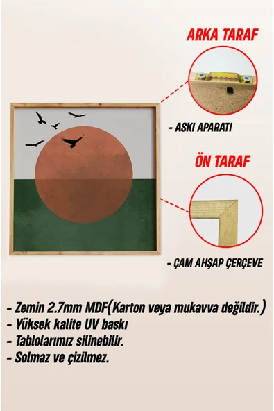 kutuTR Ahşap Çerçeveli Mdf Kare Tablo Seti Salon Ve Oturma Odası Için KR4007 - 7