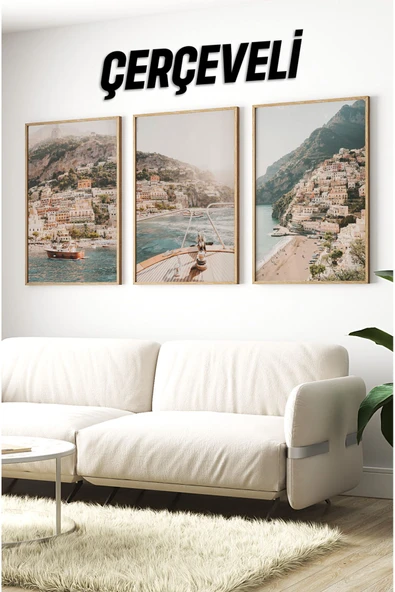 kutuTR Ahşap Çerçeveli Mdf Tablo Seti Salon Ve Oturma Odası Için Çt3097