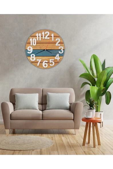 kutuTR Aksesuar Tahta Tasarım Dekoratif Ahşap Duvar Saati 33x33