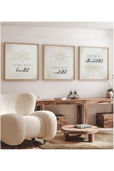 kutuTR Ahşap Çerçeveli Mdf Kare Tablo Seti Salon Ve Oturma Odası Için KR4015 - 2