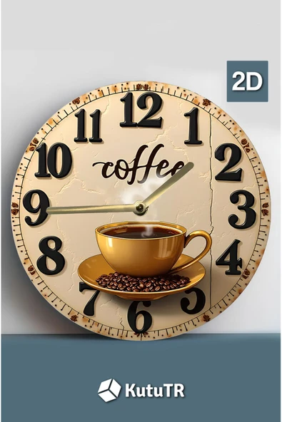 kutuTR Sessiz Yuvarlak Ahşap Duvar Saati, Kuvars Coffe Desen 2d Sdw028 - 2