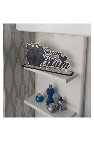 Notpa Canım Oğlum Ahşap Masaüstü Saat Siyah-beyaz - 4
