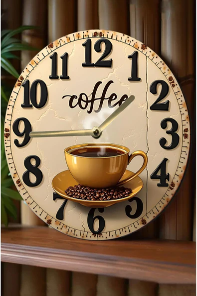 kutuTR Sessiz Yuvarlak Ahşap Duvar Saati, Kuvars Coffe Desen 2d Sdw028