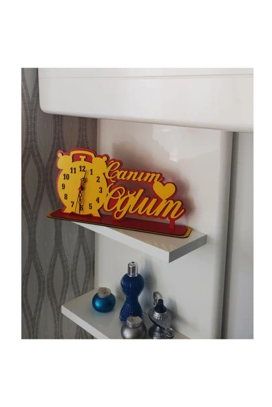 Notpa Canım Oğlum Ahşap Masaüstü Kalpli Saat Sarı-kırmızı - 8