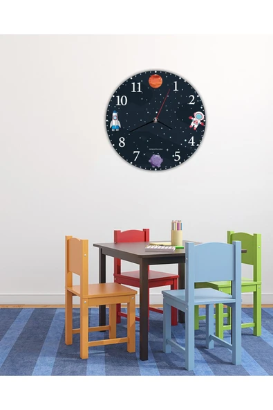 kutuTR Aksesuar Space Çocuk Dekoratif Ahşap Duvar Saati 33x33 - 2