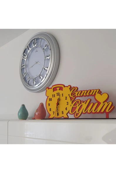 Notpa Canım Oğlum Ahşap Masaüstü Kalpli Saat Sarı-kırmızı - 7