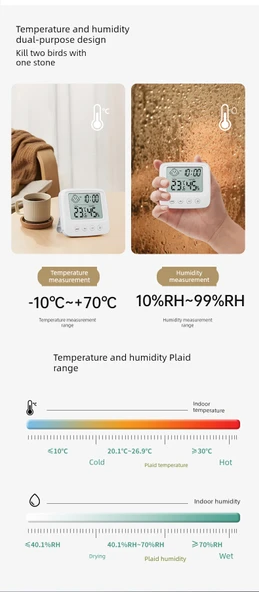 Dijital Duvar Termometre Higrometresi - Akıllı Alarm ve Takvim - 10