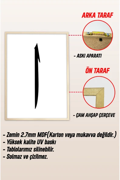 kutuTR Ahşap Çerçeveli Mdf Tek Tablo İslami Tablo (KENDİ TABLO SETİNİZİ OLUŞTURACAĞINIZ LİSTE) - Resim 3