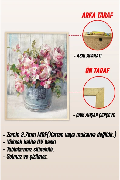 kutuTR Ahşap Çerçeveli Mdf Tek Tablo Çiçek Dekoru Tablo (KENDİ TABLO SETİNİZİ OLUŞTURACAĞINIZ LİSTE) - Resim 3