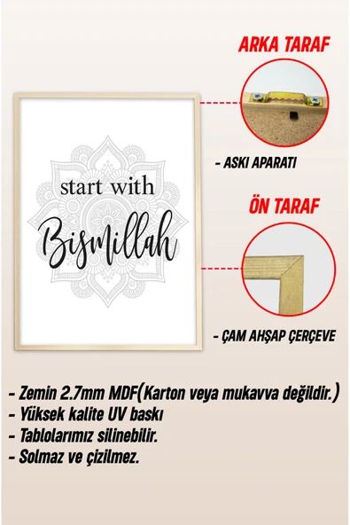 kutuTR Ahşap Çerçeveli Mdf Tek Tablo İslami Tablo (KENDİ TABLO SETİNİZİ OLUŞTURACAĞINIZ LİSTE) - Resim 3