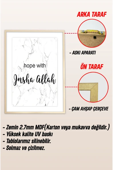 kutuTR Ahşap Çerçeveli Mdf Tek Tablo İslami Tablo (KENDİ TABLO SETİNİZİ OLUŞTURACAĞINIZ LİSTE) - Resim 3