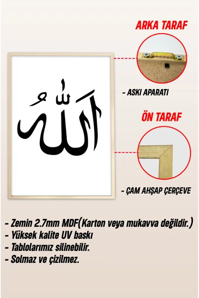 kutuTR Ahşap Çerçeveli Mdf Tek Tablo İslami Tablo (KENDİ TABLO SETİNİZİ OLUŞTURACAĞINIZ LİSTE) - Resim 3