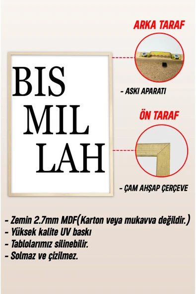 kutuTR Ahşap Çerçeveli Mdf Tek Tablo İslami Tablo (KENDİ TABLO SETİNİZİ OLUŞTURACAĞINIZ LİSTE) - Resim 3