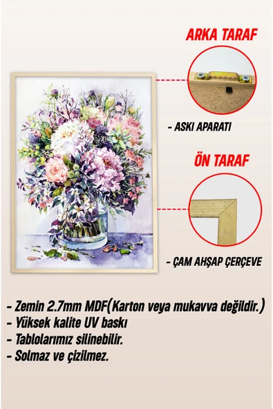 kutuTR Ahşap Çerçeveli Mdf Tek Tablo Çiçek Dekoru Tablo (KENDİ TABLO SETİNİZİ OLUŞTURACAĞINIZ LİSTE) - Resim 3