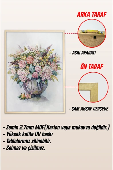 kutuTR Ahşap Çerçeveli Mdf Tek Tablo Çiçek Dekoru Tablo (KENDİ TABLO SETİNİZİ OLUŞTURACAĞINIZ LİSTE) - Resim 3