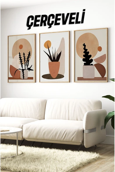 kutuTR Dekorize Mdf Tablo Seti 3 Parça 3 Mm - Çerçeveli Salon Oturma Odası Için Bohem Duvar Dekoru 3006