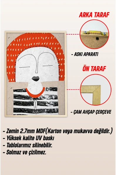 kutuTR Ahşap Çerçeveli Mdf Tek Tablo Abstract Yüz Modeli Tablo (KENDİ TABLO SETİNİZİ OLUŞTURACAĞINIZ LİSTE) - 3
