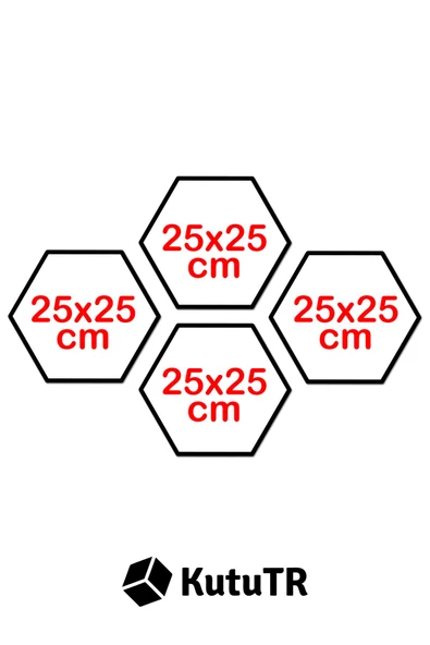 kutuTR Dekorize Mdf Tablo Seti 4 Parça 3 Mm - Mutfak ve KAfeler İçin Hexagon ( Altıgen ) Tablo - HT001 - 4