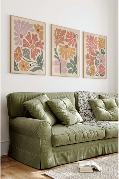 kutuTR Ahşap Çerçeveli Mdf Tablo Seti Salon Ve Oturma Odası İçin ÇT3005