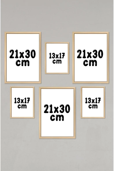 kutuTR 6'lı Ahşap Model 3 Adet 21x30 ve 3 Adet 13x17 Tablodan Oluşan Set Çerçeve Görünümlü 3059 - 4