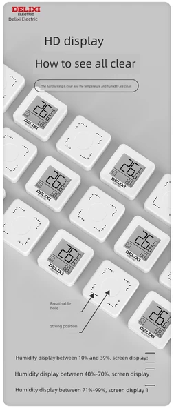 Mini Termometre Higrometre - Gülen Yüz, Duvar Stickerlı ve Pilli - 12