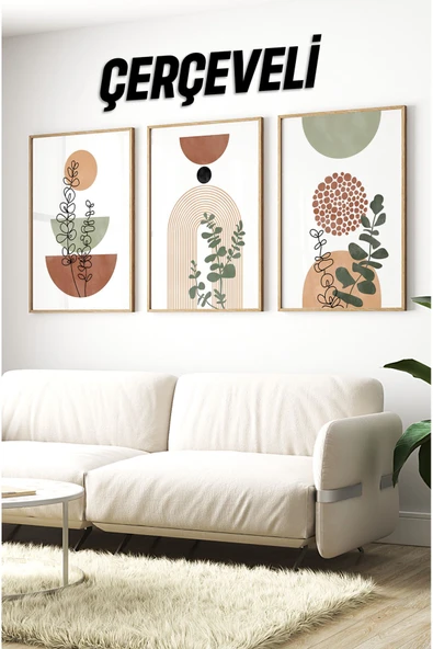 kutuTR Dekorize Mdf Tablo Seti 3 Parça 3 Mm - Çerçeveli Salon Oturma Odası Için Bohem Duvar Dekoru 3018