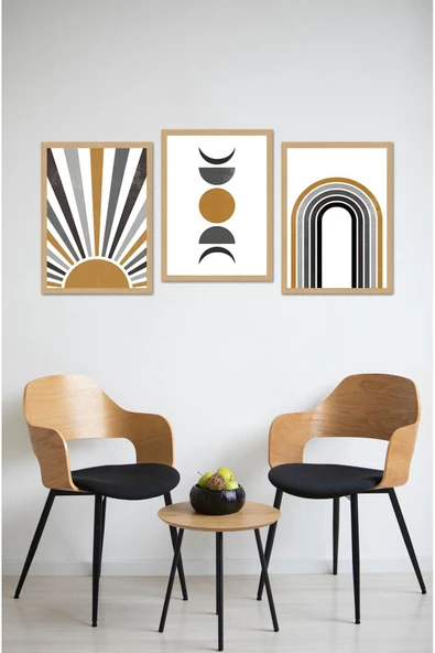kutuTR Dekorize Mdf Tablo Seti 3 Parça 3 Mm - Salon Oturma Odası Için Bohem Duvar Dekoru 3041