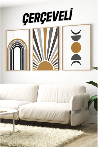 kutuTR Dekorize Mdf Tablo Seti 3 Parça 3 Mm - Çerçeveli Tablo Seti Salon Oturma Odası Için 3041
